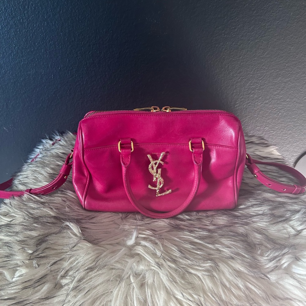 Yves Saint Laurent Fuchsia Satchel with Gold Accents
